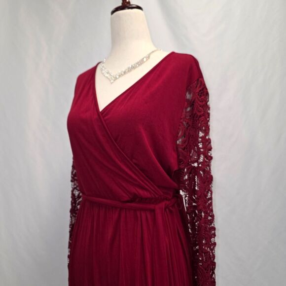 Zattcas Faux Wrap Tie Maxi Dress with Long Lace Sleeves Size Large - Picture 5 of 12